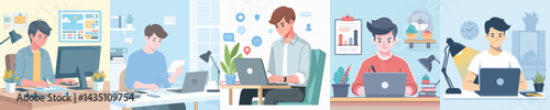 set of vector images of a man working