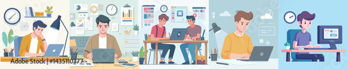 set of vector images of a man working