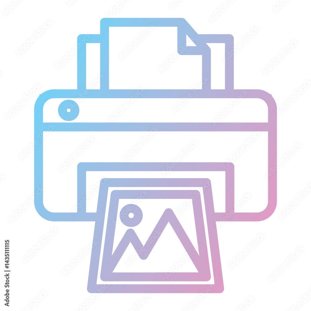 Printer Icon with Landscape Image,graphic design line flat_Printer Printer Icon with Landscape Image,graphic design line flat_Printer