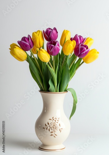 Wallpaper Mural Tulips in Pitcher Yellow and Purple Flowers Arrangement Torontodigital.ca