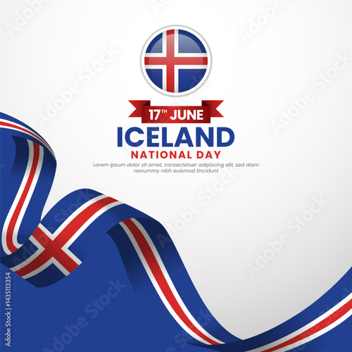 Iceland independence day Square banner background with waving flag vector illustration