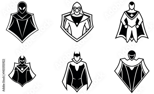 Superhero Icon Set, Black and White, Minimalist Vector Logos