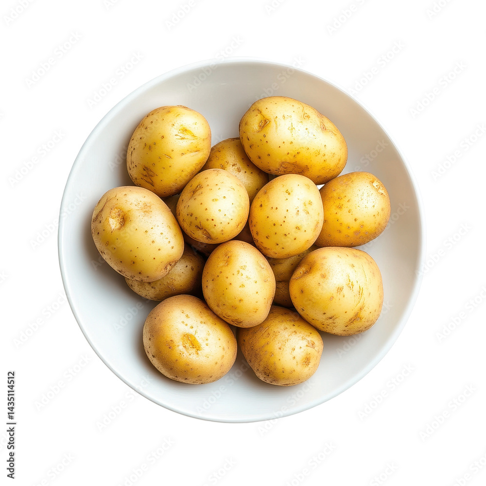 Freshly harvested potatoes displayed in a white plate on a Transparent background, potatoes in white plate isolated on PNG background Freshly harvested potatoes displayed in a white plate on a Transparent background, potatoes in white plate isolated on PNG background