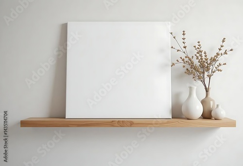 Blank Canvas with Dried Flowers on Minimalist Shelf