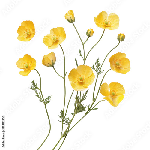 Wallpaper Mural Buttercup flowers in bright yellow showcasing their delicate beauty against a clean white background, Buttercup flowers isolated on white background Torontodigital.ca