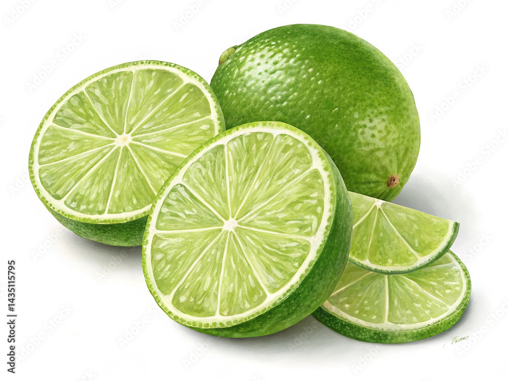 Lime with slices isolated on transparent background Lime with slices isolated on transparent background
