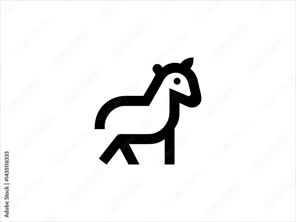 Fototapeta premium A set of simple black outline icons depicting horse head.