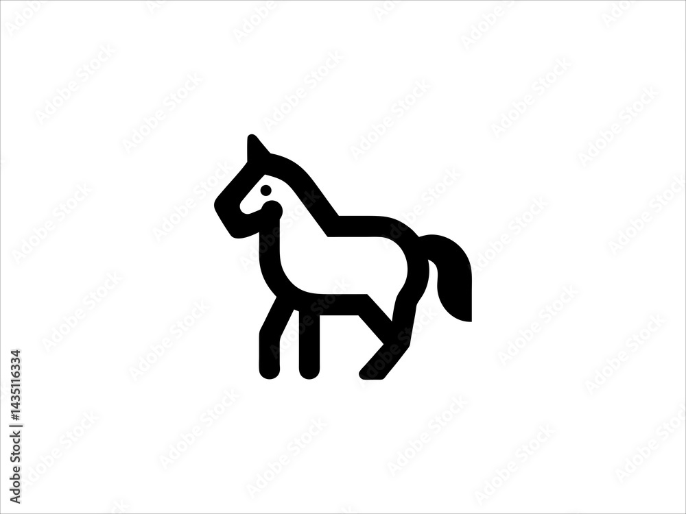 Fototapeta premium A set of simple black outline icons depicting horse head.