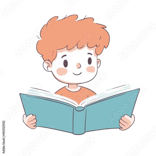 cartoon boy reading an extremely large book