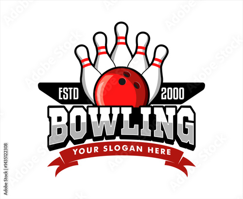 bowling sport logo badge emblem vector template illustration design for club,team,tournament flat design element