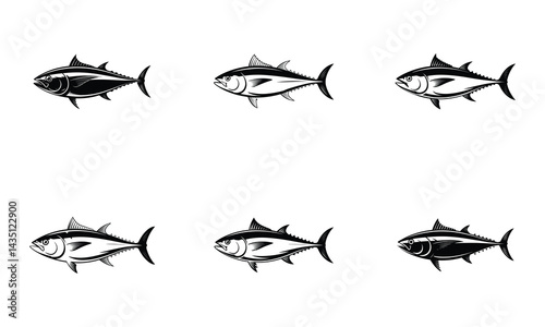 Set of  tuna fish silhouettes vector illustration shows a flying 