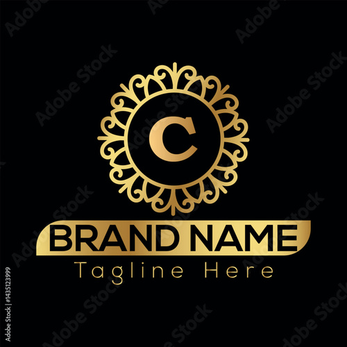 Gold star vector design features a taxi sign symbol for a car service business logo illustration C Logo template 