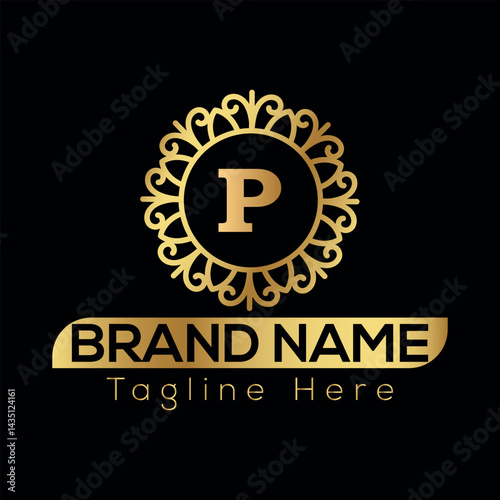 Gold star vector design features a taxi sign symbol for a car service business logo illustration P Logo template 
