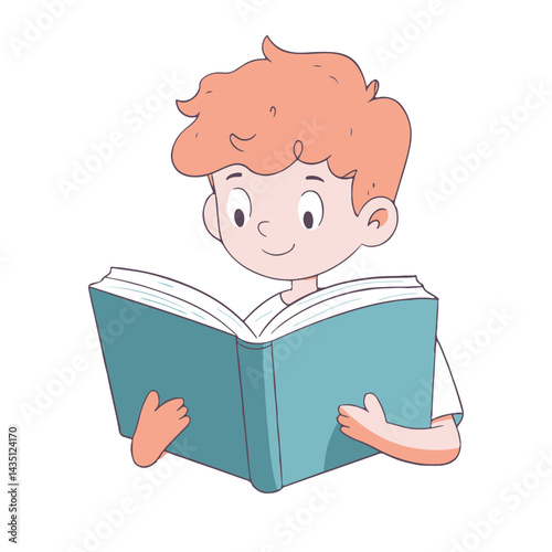 cartoon boy reading an extremely large book