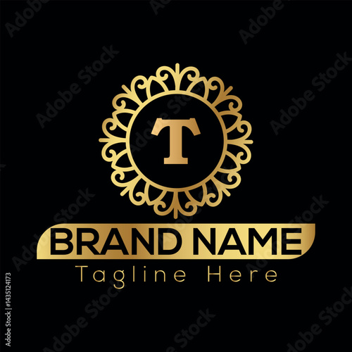 Gold star vector design features a taxi sign symbol for a car service business logo illustration T Logo template 