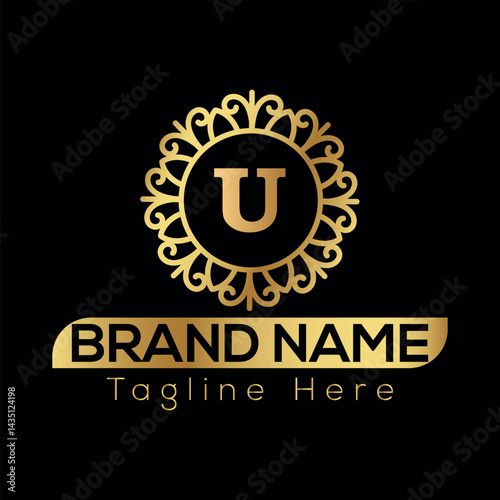 Gold star vector design features a taxi sign symbol for a car service business logo illustration U Logo template 
