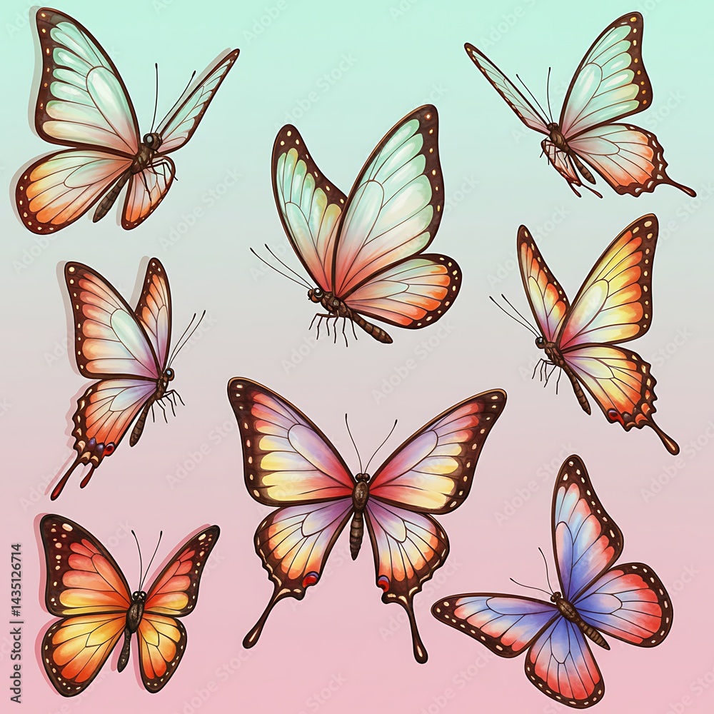 Obraz premium Pastel Flutter: A Butterfly Ballet AI Generated