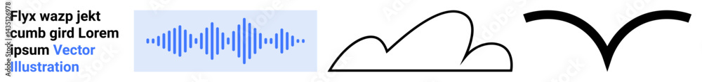 Blue sound wave pattern, cloud outline, and bird silhouette in flight. Ideal for technology, nature, simplicity, creativity, communication, apps design interfaces and a simple landing page Blue sound wave pattern, cloud outline, and bird silhouette in flight. Ideal for technology, nature, simplicity, creativity, communication, apps design interfaces and a simple landing page