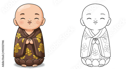 Zen Serenity: Capturing the essence of tranquility, the image showcases a serene monk in meditation, rendered with gentle lines and a sense of calm. 