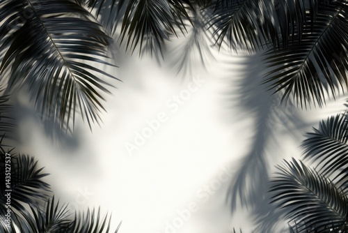 Realistic tropical palm shadow texture, corner placement, usable on transparent layers for presentation