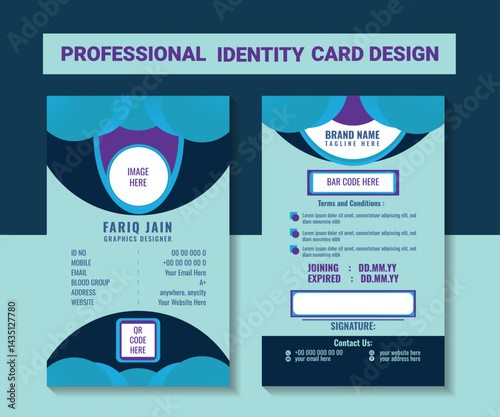 Light And Dark Blue Color Id Card Design.