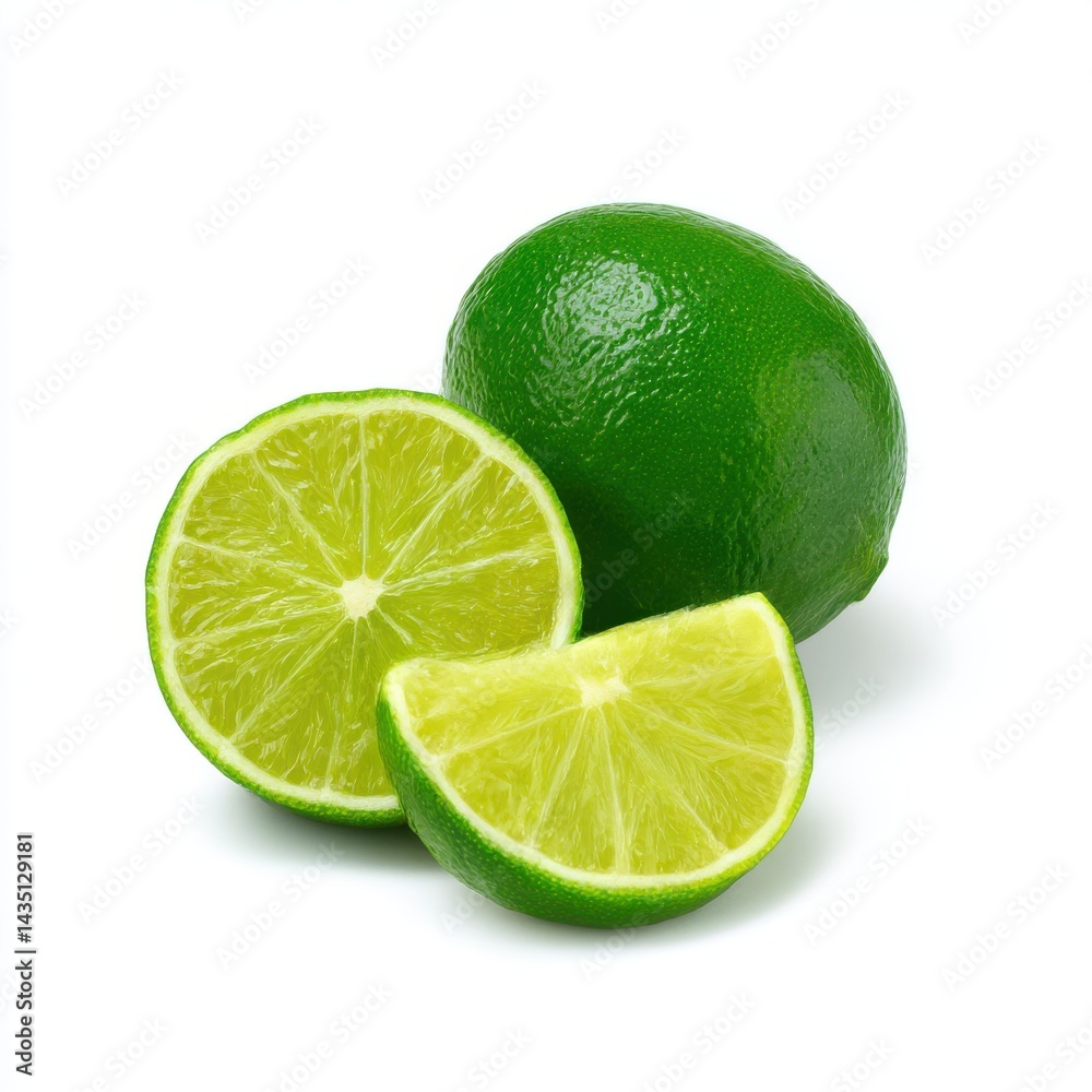 Lime and slices close up still life isolated on white background Lime and slices close up still life isolated on white background