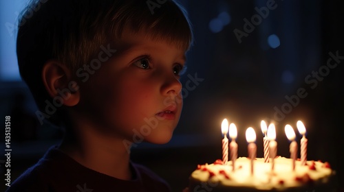 Wallpaper Mural Adorable boy makes a birthday wish on a cake with candles kid red cute dark food hope child sweet Torontodigital.ca
