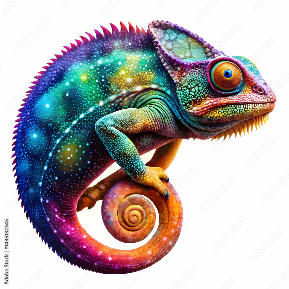 Obraz premium Cosmic Chameleon: Vibrant Rainbow Reptile Art