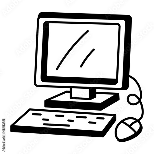 Doodle style icon showing a desktop computer
