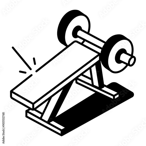 Bench press setup with a barbell, hand drawn icon
