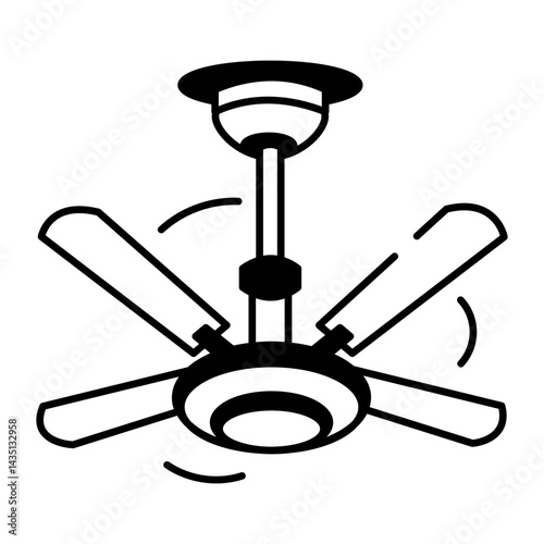 Sketchy style icon showing a ceiling fan with rotating blades