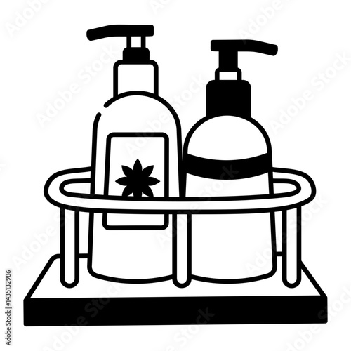 Hand drawn icon showing shampoo bottles
