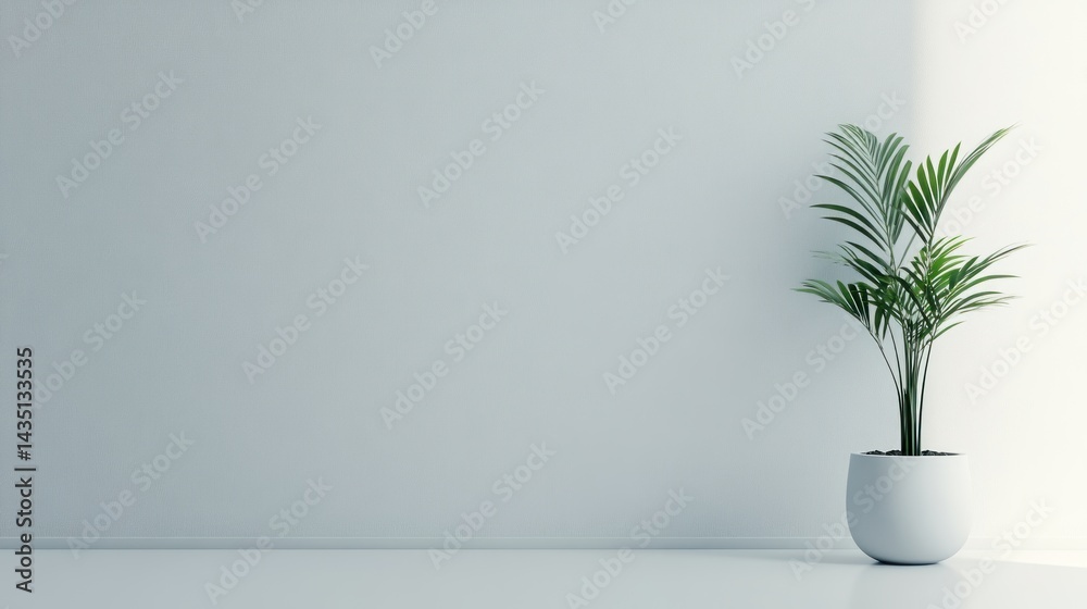 Minimalist interior scene with a single plant Minimalist interior scene with a single plant