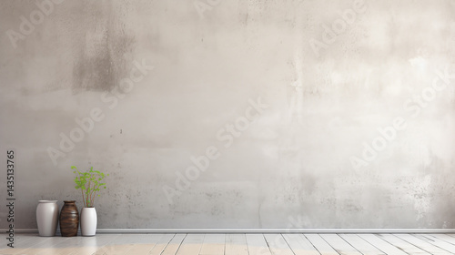 Neutral Wall Interior Design White Vases Plant Wooden Floor