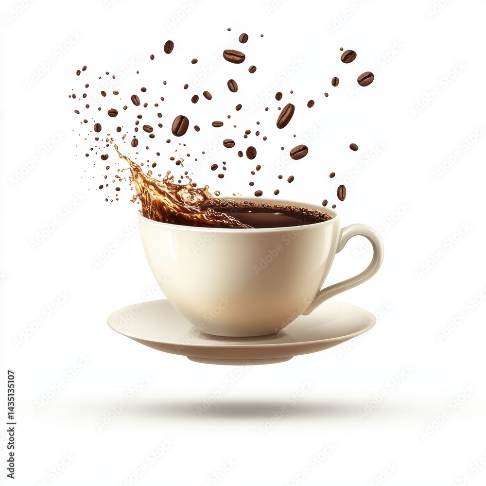 Fototapeta premium Coffee splash in a cup with steam rising.