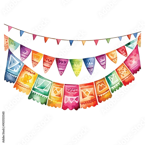colorful Cinco de Mayo banner cute watercolors illustration on white background