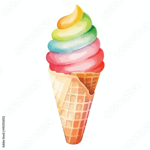 cone of rainbow sherbet cute watercolors illustration on white background