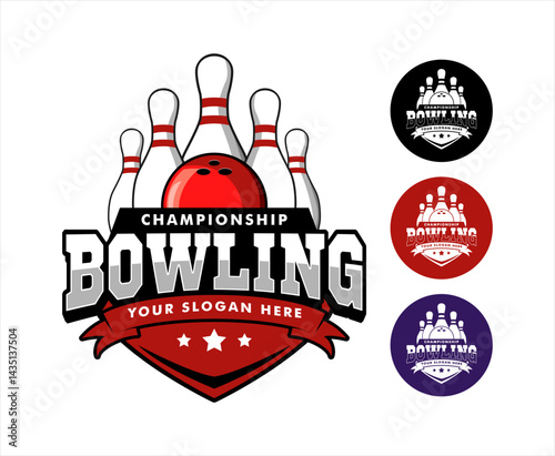 bowling sport logo badge emblem vector template illustration design for club,team,tournament flat design element