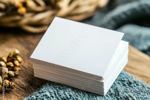 high quality visual of blank business cards on wooden desk background