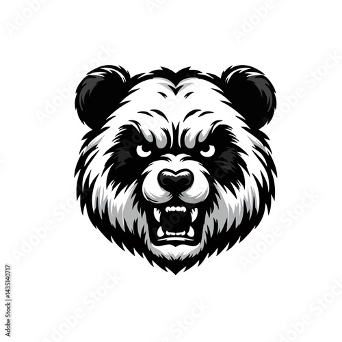 Aggressive Angry Panda Bear Logo, Front View, Bold Expression