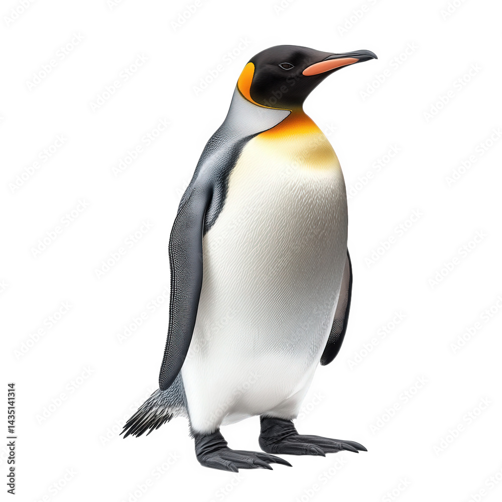 Fototapeta premium realistic illustration of a penguin. showcasing its distinctive black and white plumage. orange accents. and upright posture the penguin appears to be standing against a plain background. emphasizing