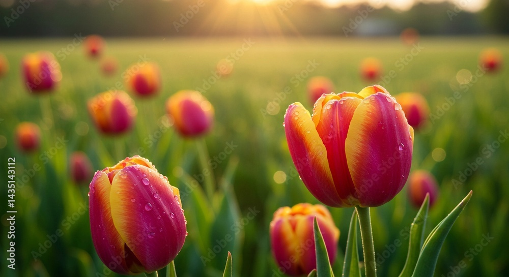 Fototapeta premium beautiful summer background of tulip flowers field
