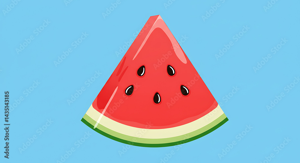 Cartoon slice of watermelon with seeds, clean lines and bright summer colors, flat vector style Cartoon slice of watermelon with seeds, clean lines and bright summer colors, flat vector style