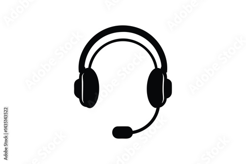 Customer support headset icon silhouette on white background