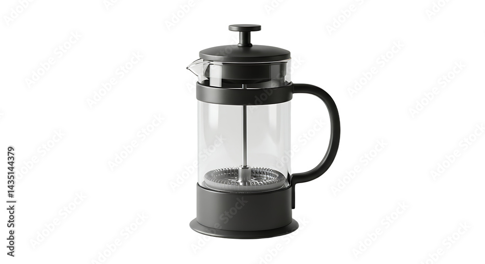 Sleek french press coffeemaker with a minimalist design isolated on white backdrop Sleek french press coffeemaker with a minimalist design isolated on white backdrop