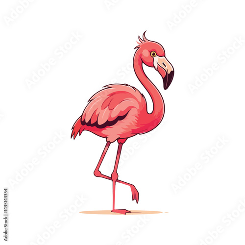 Flamingo in cartoon style isolated on white background Lovely hand drawn flamingo