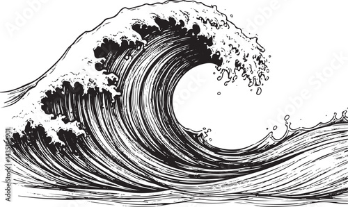 Water waves black and white, transparent background
