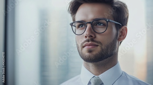Thoughtful businessman gazing out window