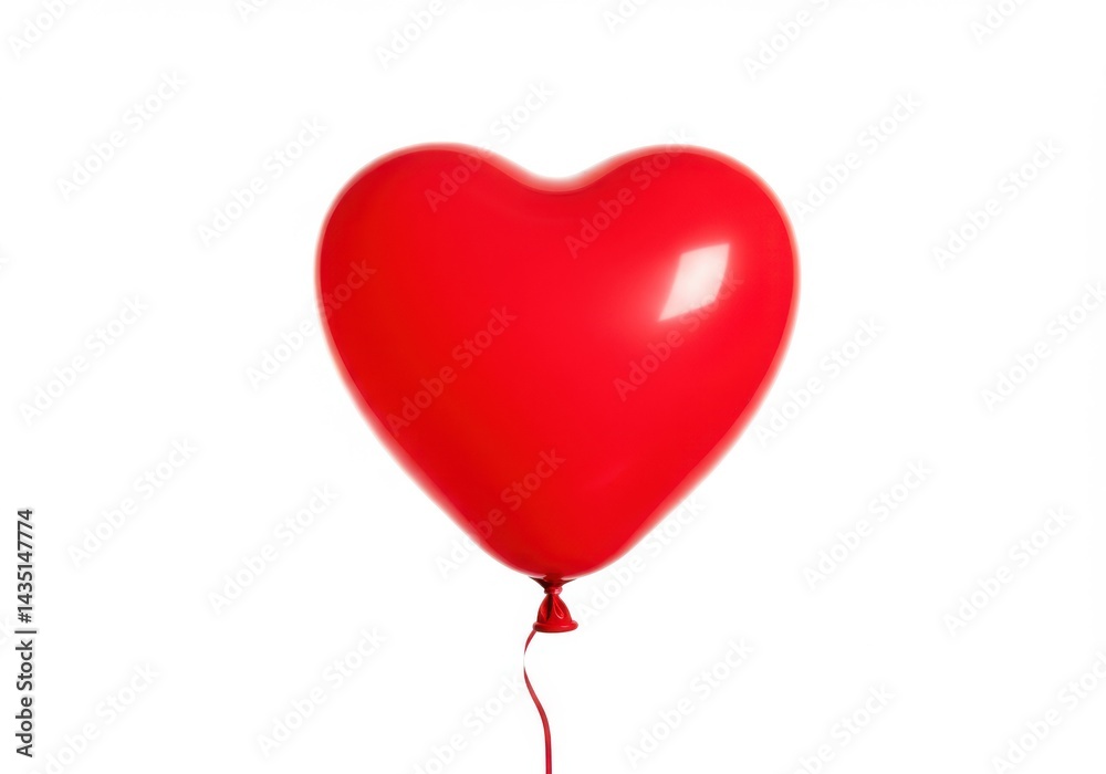 Red heart shaped balloon floating against isolated on white background Red heart shaped balloon floating against isolated on white background