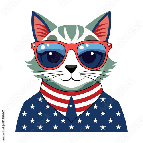 Stylish cartoon cats with sunglasses and bandanas, celebrating American culture in a fun cowboy theme